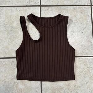 Shein Brown Ribbed Cut Out Crop Top Women’s Medium